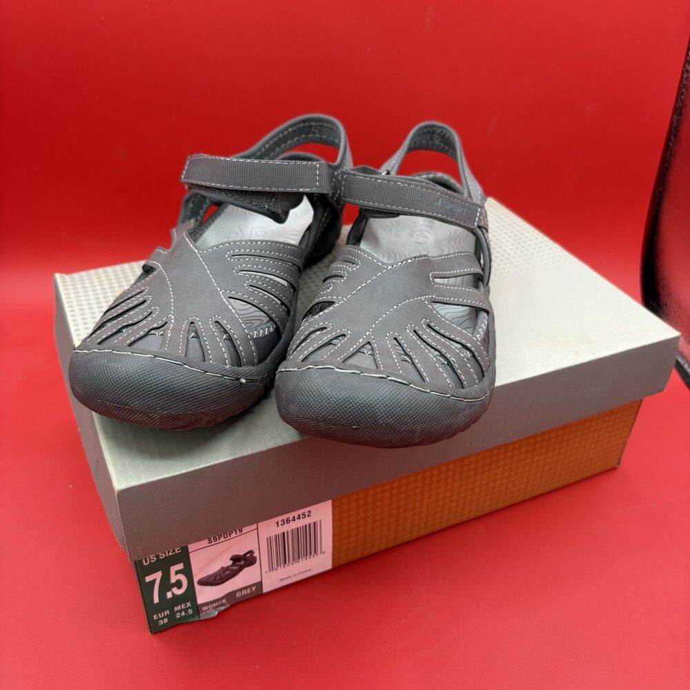 JSport by Jambu Wo's Sz 7.5M Poppy Slingback Hook & Loop Closed Toe Gray Sandal